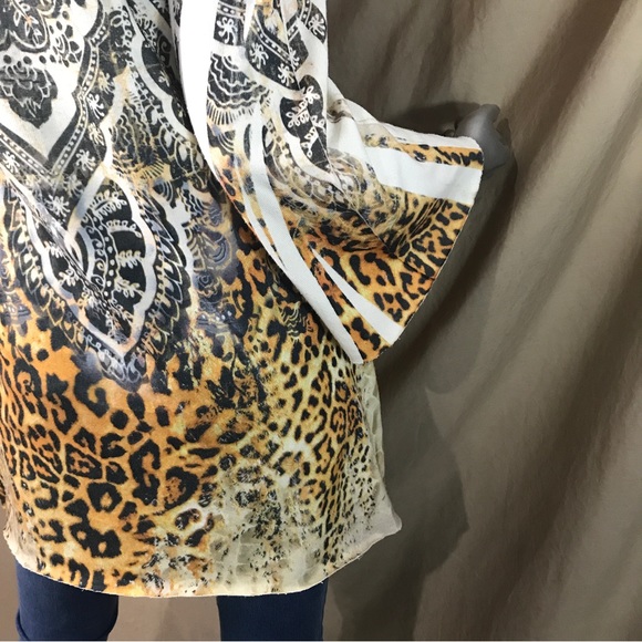 Bleu Womens Small Top Animal Print Flowy Y2K Colorful Stretch Knit Tunic Mandala - Picture 3 of 16